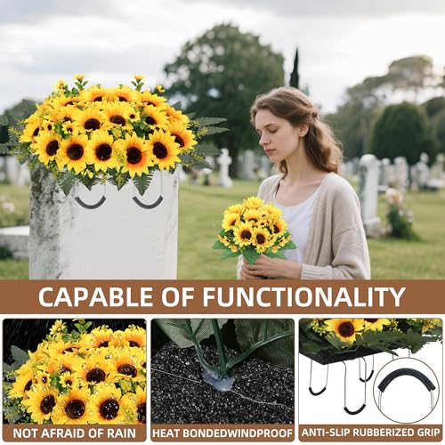 Lodou 3-Pcs Yellow Artificial Cemetery Flowers for Grave - Headstone Saddle + 2 Grave Bouquets