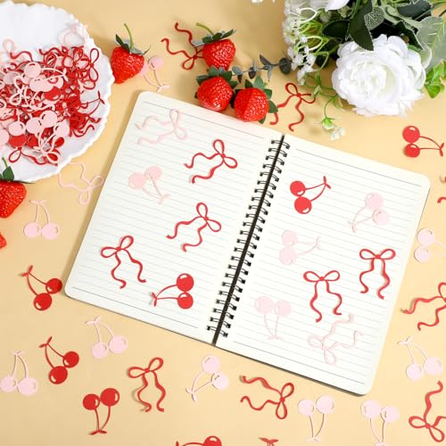 Cherry & Bow Confetti 100pcs - Shimmeroo Pink Red Decorative Table Scatter (Variation: Cherry)