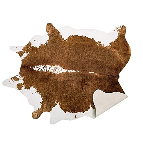 Faux Cowhide Rug Brown Cow Print Area Rug 4'7 x 5'2 Irregular Large Animal Floor Covering