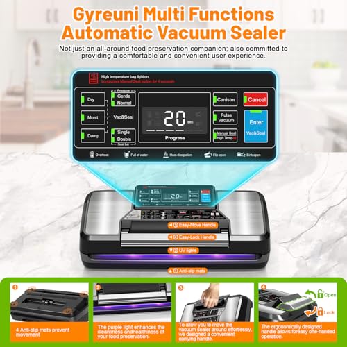 Food Vacuum Sealer Machine with App & Double Heat Seal - Commercial & Family Use