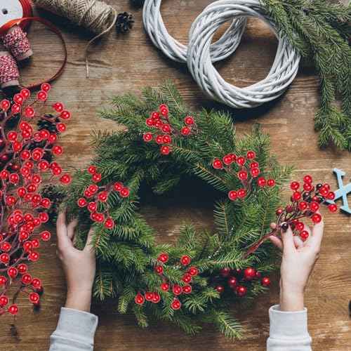 DIYASY Artificial Red Berry Stems,20 Pcs Christmas Tree Picks and Spray for Xmas Ornaments DIY Wreath Holiday Home Decoration