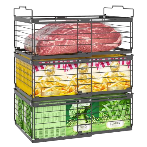 3 Pack Expandable Freezer Organizer Baskets - Stackable Wire Storage Bins