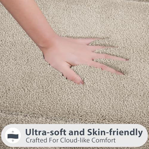 Extra Soft Bathroom Rug 30x60 Inches - Beige Shower Mat with Non-Slip TPR Backing