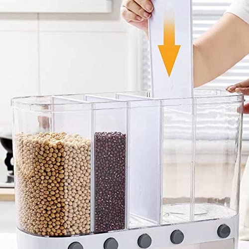 Xilei Wall-Mounted 5-Grid Dry Food Dispenser A2, 25lb Grain Storage with Measuring Cup