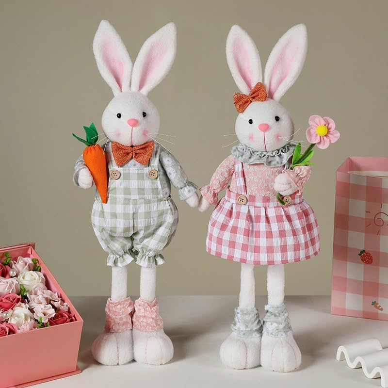 Skiennix Adjustable Easter Bunny Gnome Plush - Extendable 16.1” to 21.7” Rabbit Decor for Spring Holiday Display