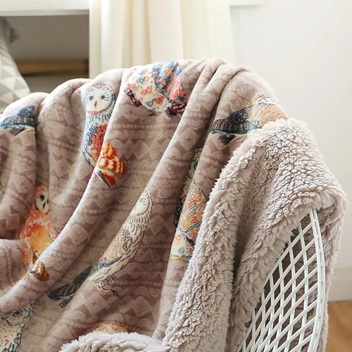 UKELER Owl Throw Blanket Queen 80x90 in, Colorful Fleece Sherpa Cozy Gift
