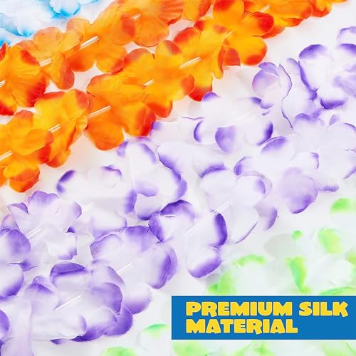 120 Counts Hawaiian Leis Bulk - Colorful Tropical Flower Party Favors for Kids & Adults