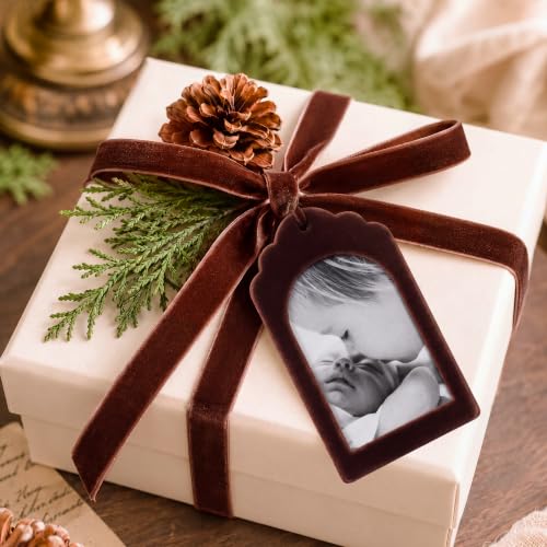 UNIQOOO 2x3 Inch Chocolate Brown Velvet Arch Photo Frame Ornaments – 8 Pack Christmas Hanging Double-Sided