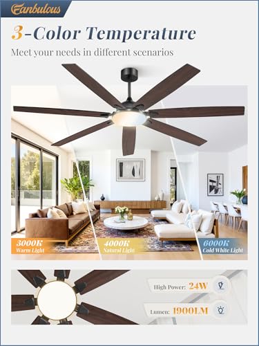 Black 72-Inch Ceiling Fan with Lights Remote Control & 3 Downrods