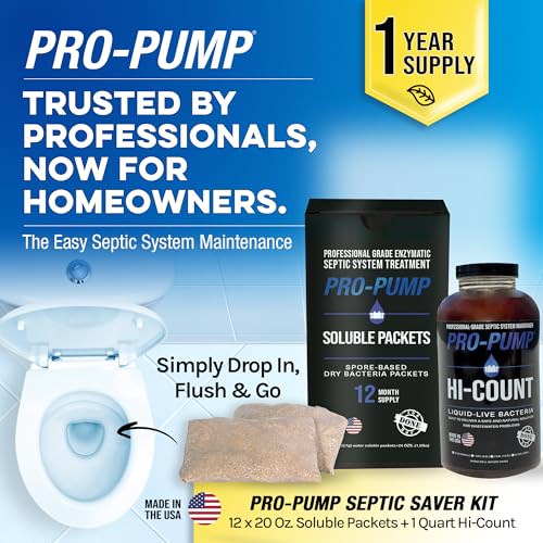 PRO-PUMP Septic Saver Kit - 12 Water-Soluble Packets & 1 Qt HI-COUNT Liquid, Year-Round Septic Maintenance