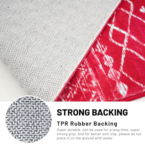 KUTA 3' x 5' Red/White Christmas Enreyway Rug | Non-Slip, Machine Washable, Low-Pile Moroccan Boho