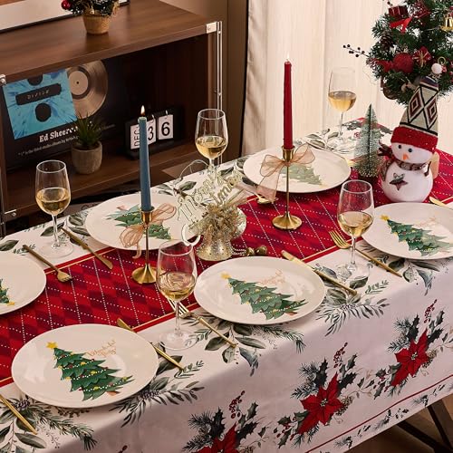 Swuut Christmas Dinner Plate Set of 6 - 10 Inch Bone China Holiday Main Course Plates - Microwave & Dishwasher Safe - Gift for Family & Men Women - Dinner Plate Variation
