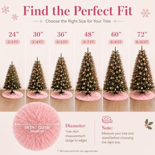 AOGU 60 Inch Pink Faux Fur Christmas Tree Skirt for Holiday Decor