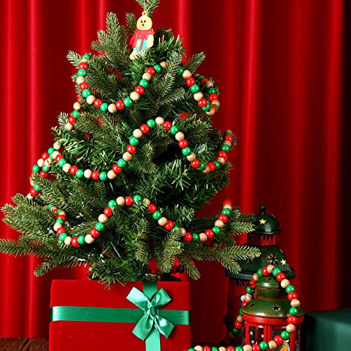 16ft Wooden Bead Garland Christmas Decor Red & Green Tree Ornament