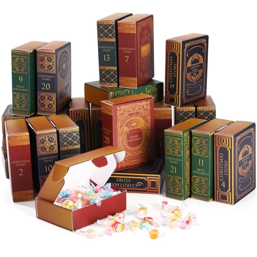 Feifeiya Vintage Christmas Advent Calendar Boxes 25 Pcs Book Shape DIY (Vintage)