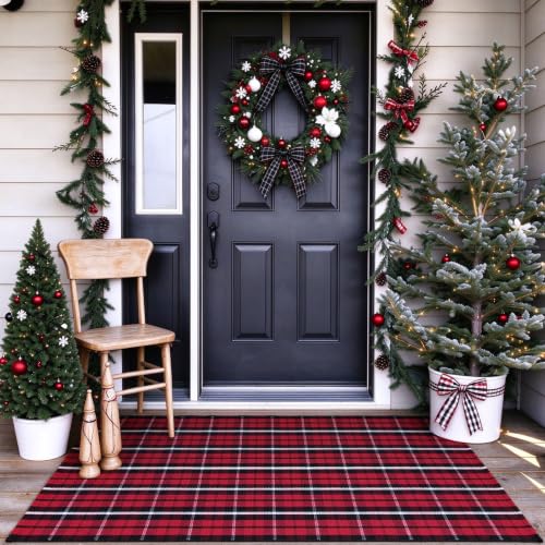 Buffalo Plaid Outdoor Rug, 3' x 5' Christmas Red & Black Check