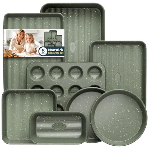 Green 8-Piece Nonstick Bakeware Set – Stackable Oven Pans for Baking & Roasting