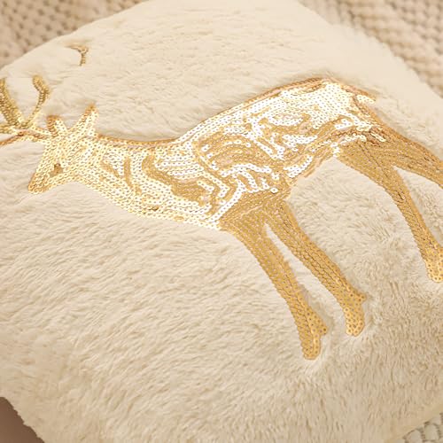 LUOYEHK 18x18 Faux Fur Christmas Pillow Covers Set of 2 Beige Deer