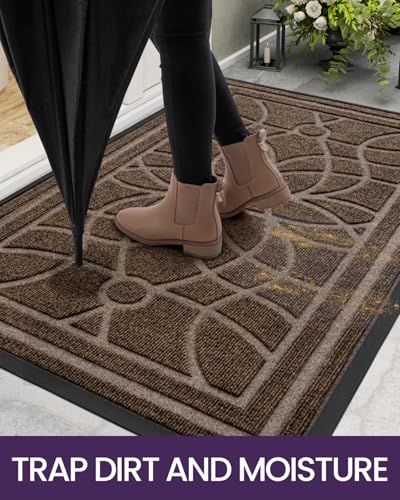 Outdoor Entrance Door Mat 32x48 Heavy Duty Non Slip Brown - All Weather Rug