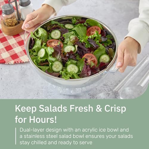 Useful Co. 5 Quart Chilled Salad Serving Bowl with Ice Chiller & Lid