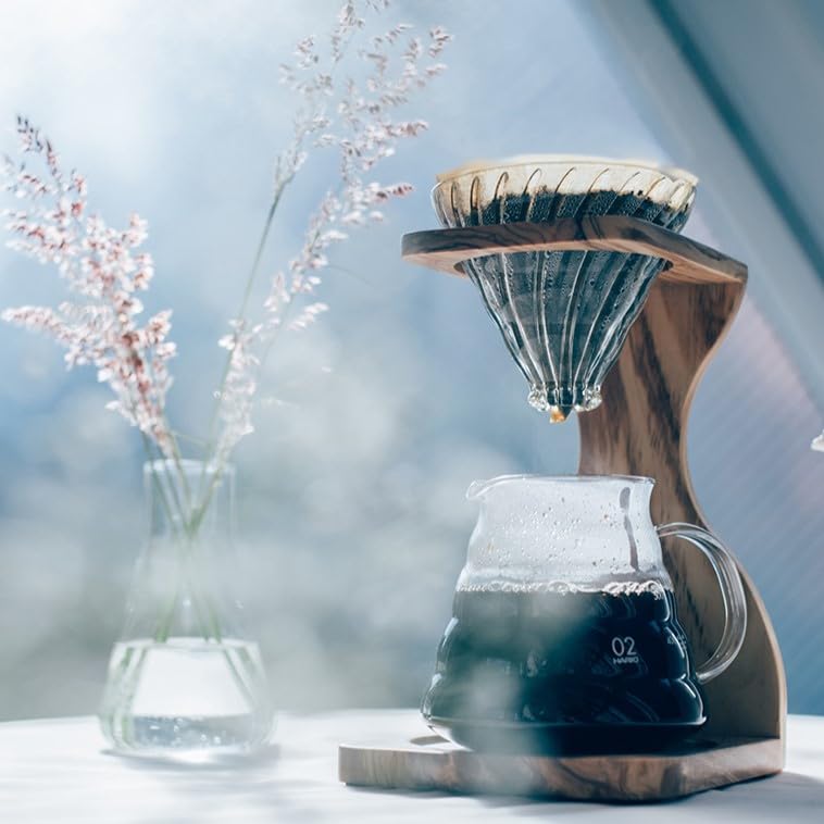 Hario V60 Olive Wood Pour Over Stand Set - 5 Piece Coffee Brewing Kit