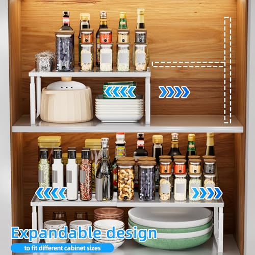 Hofususer White Stackable Kitchen Shelf Organizer 2 Pack - Heavy Duty, Adjustable, Rust-Resistant Cabinets