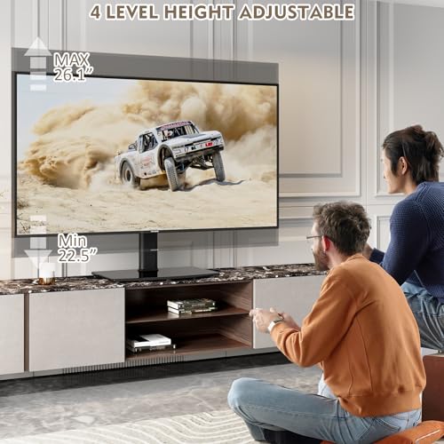 27-60 Inch Universal Swivel TV Stand with Height Adjustment & Glass Base - Holds up to 99lbs