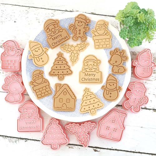 Lutoku 8 Piece Mini Christmas Cookie Cutters & Stamp Set - Xmas Theme (Christmas-3)