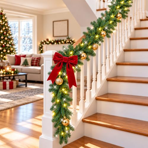 9FT Prelit Christmas Garland with 50 LED Lights – Battery Operated