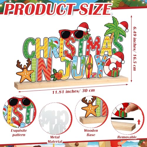 Metal Christmas in July Sign Tabletop Decor with Wooden Base