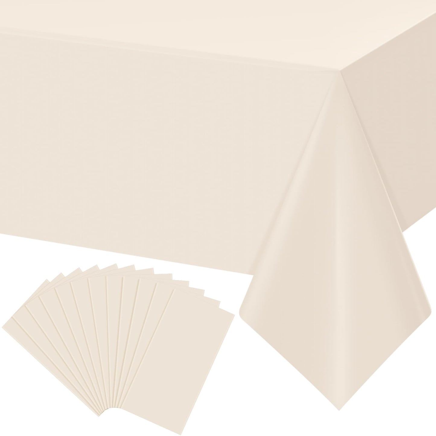 YIDAKO 12Pcs Beige Tablecloths for Rectangle Tables,Disposable Plastic Ivory Table Cloth,Waterproof Cream Table Cover for Birthdays Weddings Anniversary Party Decorations,54 x 108 Inch