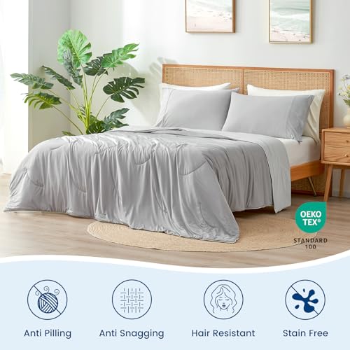 Queen Size Reversible Cooling Comforter - Soft Silky Summer Bed Blanket, Cozy Bliss Grey 90x90
