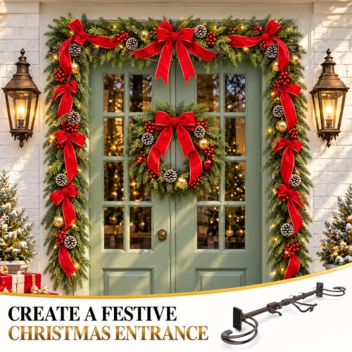 MJZ Garland Hanger for Front Door, Adjustable 34"-53" Holder, Brown