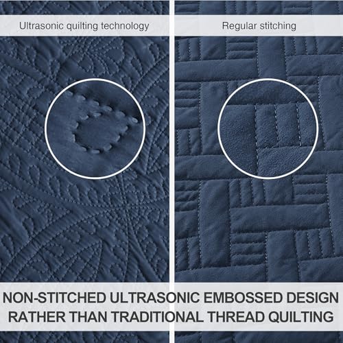 Love's Cabin Full/Queen Navy Blue Coin Pattern Lightweight Quilt Set - 3 Pieces