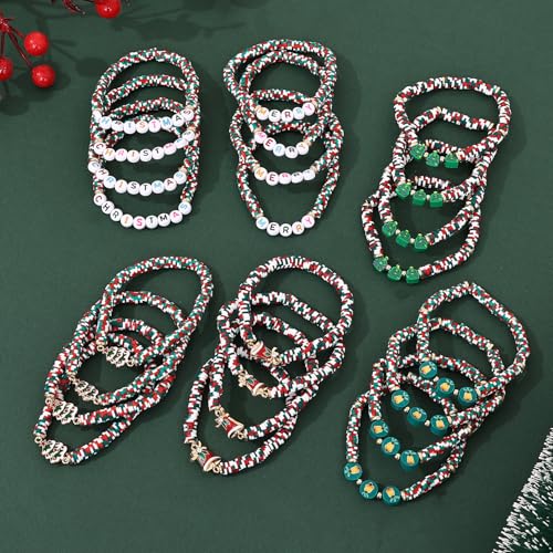 Christmas 24Pcs Beaded Friendship Bracelets Set for Women Handmade Holiday Jewelry