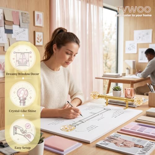 Gold Adjustable Crystal Curtain Rods 1 Inch Heavy Duty 66-120 Inches - TVWOO