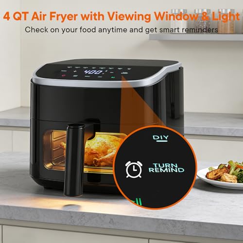 Black 4QT Compact Air Fryer with Touchscreen, Interior Light & Presets