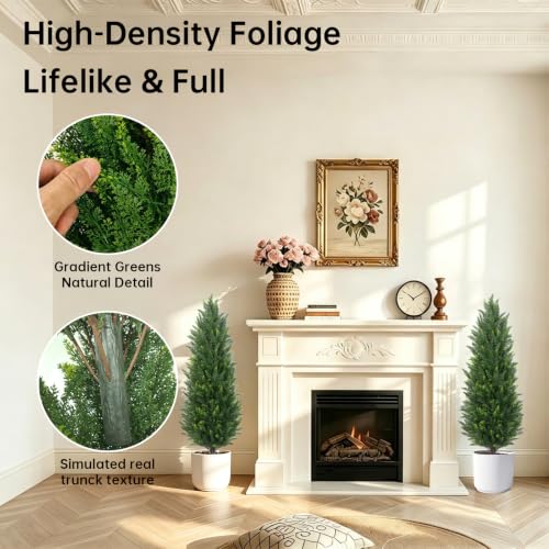 Dark Green 4FT Artificial Cedar Topiary Trees (2 Pack) with Ground Spikes for Garden & Home Decor