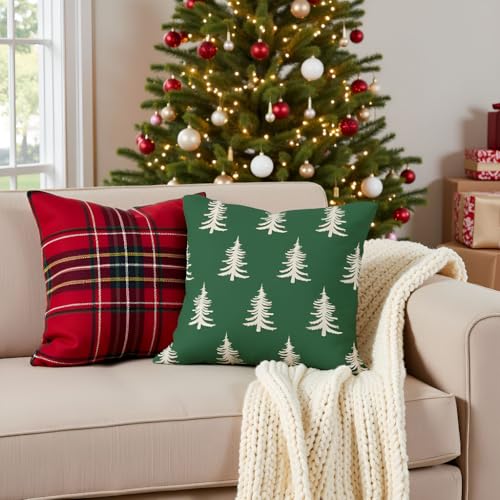 PANDICORN 18x18 Green Christmas Pillow Covers Set of 2 - Farmhouse Decor