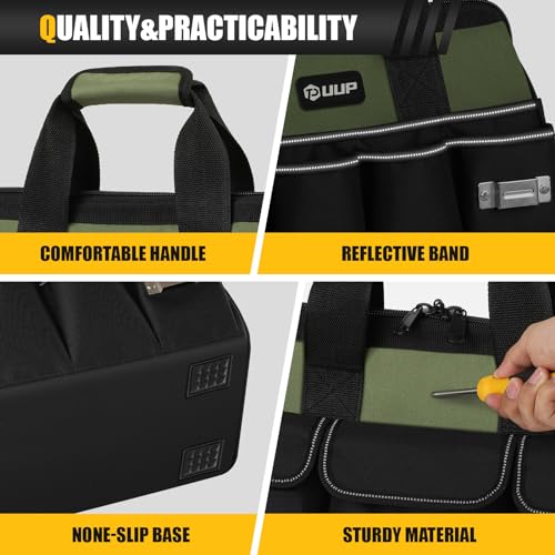Green 15.5-Inch Heavy Duty Tool Bag with 16 Pockets & Adjustable Shoulder Strap
