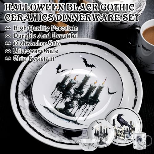 Halloween Gothic Dinnerware Set 16 Pcs Pickmesh Serve 4 Guests Ceramic