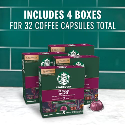 Starbucks French Roast Coffee Pods for Nespresso Vertuo - 8 Count Pack of 4 - Dark Roast, 32 Pods