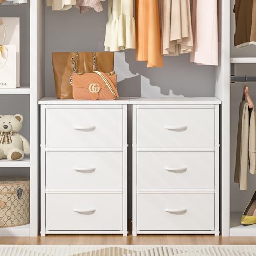 2-Pack Stackable Closet Drawer Organizers with Wooden Top - White Storage Drawers for Bedroom & Living Room