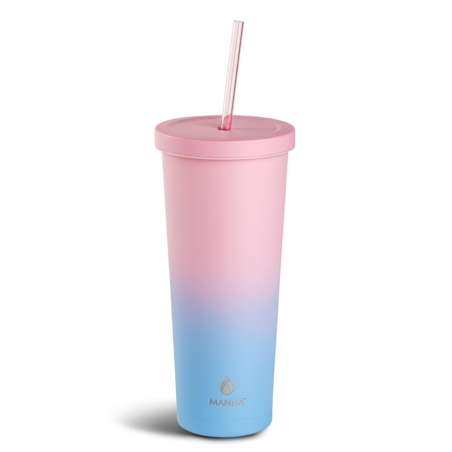 Manna Chilly Double-wall Vacuum Insulated Stainless Steel Tumbler with Splash-proof Lid and Reusable Tritan Straw - 24 Oz - Sky Blue Ombre