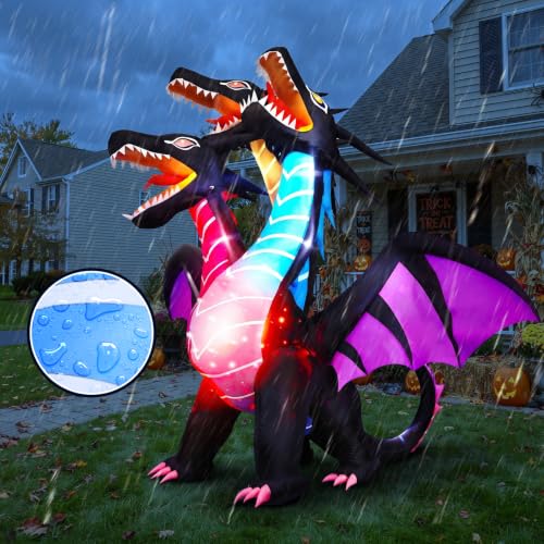 Thuodo 8 FT Tall Inflatable Dragon Halloween Yard Decoration with LEDs, Outdoor Garden Display