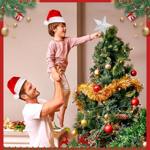 SRISE Silver 8 Inch Glitter Christmas Star Tree Topper Holiday Decor