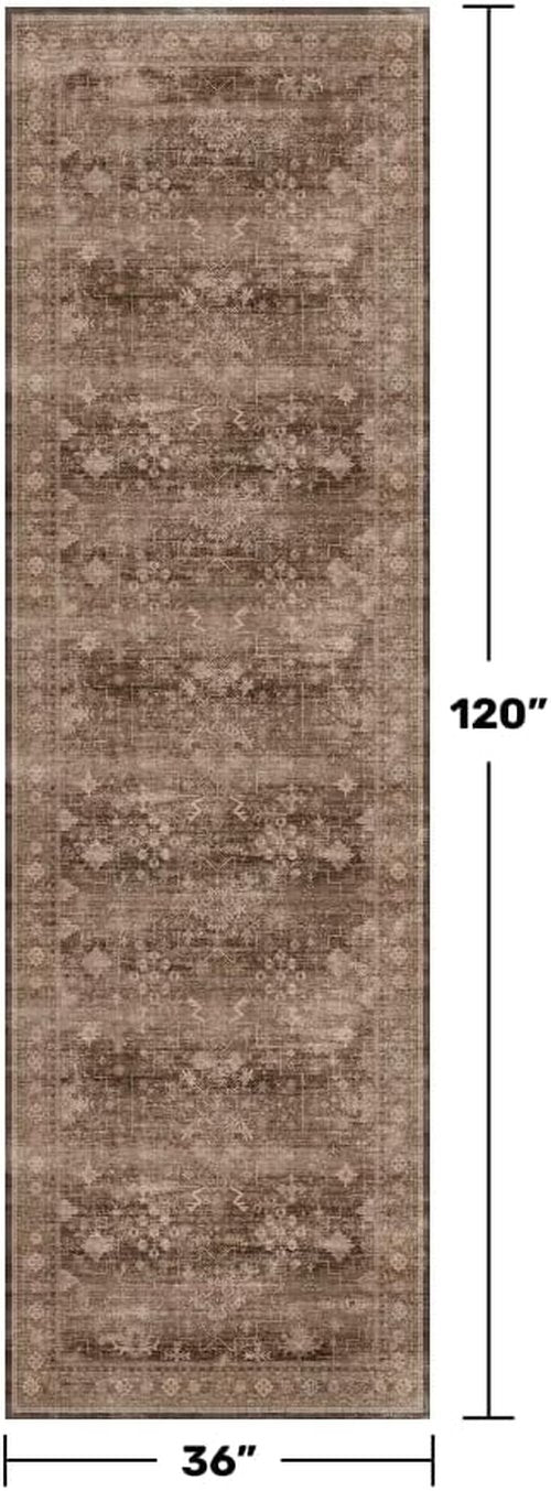 Hazo Haus Brown Boho Washable 3x10 Extra Long Hallway Runner Rug - Waterproof, Non-Slip, Stain & Fade Resistant