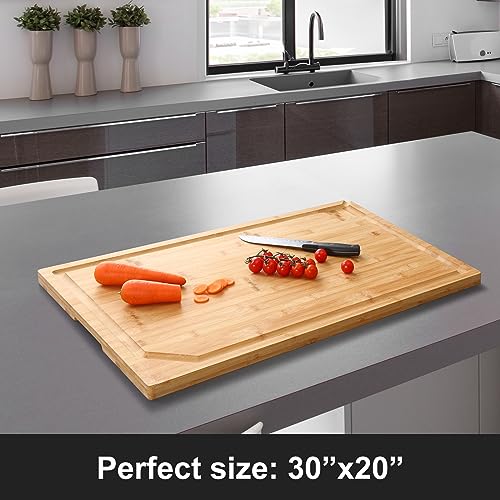 HIWARE Natural Bamboo Cutting Board 30 x 20 Inches Extra Large with Handle & Juice Groove - Kitchen & Charcuterie