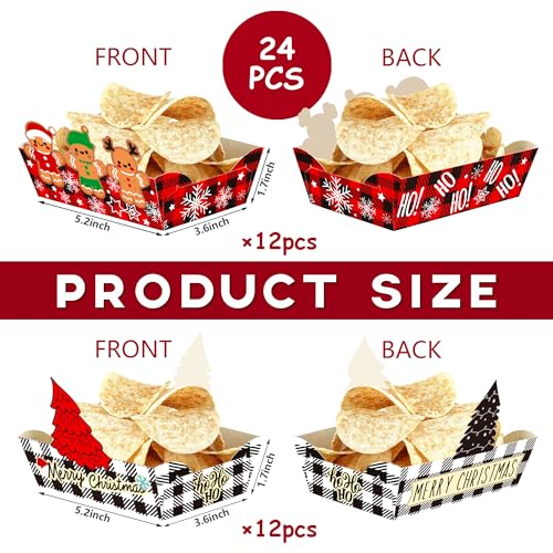 Christmas Food Tray 24pcs Disposable Snack Plates with Gingerbread & Plaid Designs