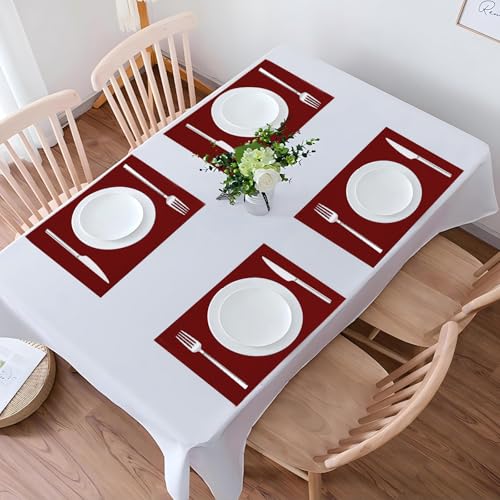 AuraNestle Burgundy Linen-Look Placemat Set of 6, 19x13 Inch, Double Layer Heat-Resistant